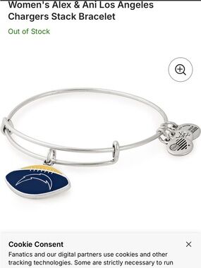 Alex and Ani NFL Chargers Football Charm Bangle Bracelet. NWT.